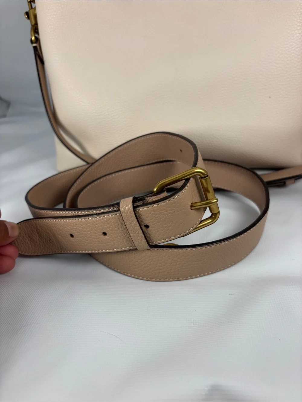 Coach Cream  Willow Pebble Leather Shoulder Bag with Tan Strap & Gold Turnlock
